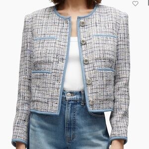EUC Veronica Beard Darla Tweed Jacket with Blue Trim